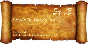 Szvák Balázs névjegykártya